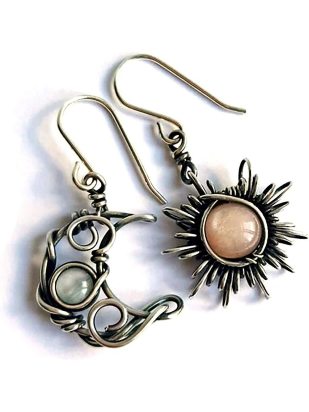 Boho Moonstone Sun & Moon Drop Earrings | Natural Stone Dangle Jewelry for Women